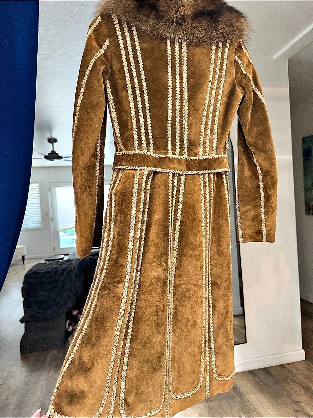 Prada Brown Leather Fur-Collar Coat Size 38 Like New 🧥🤎 vintage Y2K - Picture 7 of 16